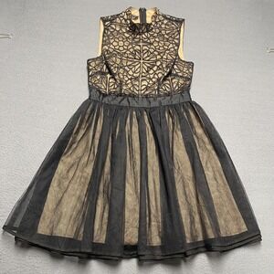 Bebe Dress Womens 6 Black Nude Embroidered Mesh Fit & Flare Tulle Party Cocktail